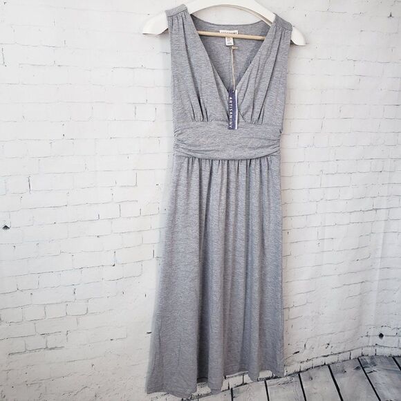 ARTISAN NY Jersey Knit V-Neck Dress Gray Knee Length XS Stretch NEW Casual Basic - Picture 2 of 6